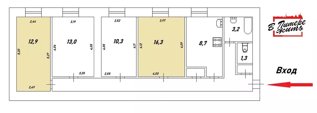 Комната Санкт-Петербург пер. Климов, 5 (16.3 м) - Фото 1