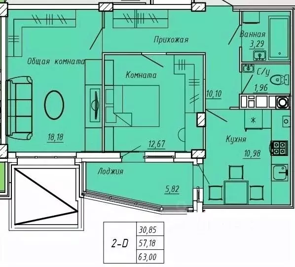 2-к кв. Ивановская область, Иваново Апрельская ул., 95 (63.0 м) - Фото 0