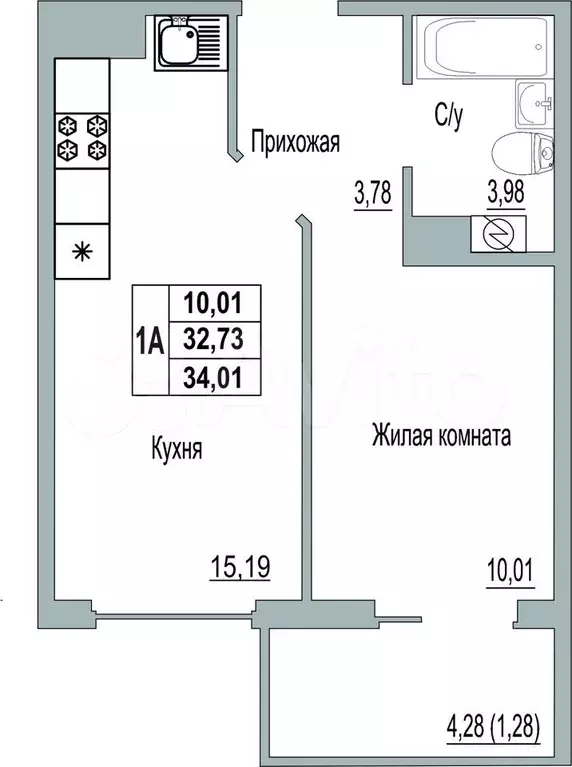 1-к. квартира, 34 м, 4/9 эт. - Фото 0