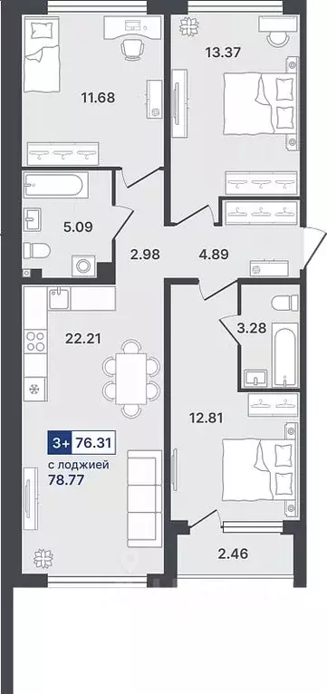 3-к кв. Тюменская область, Тюмень ул. Алексея Сергиенко, 1 (76.31 м) - Фото 1