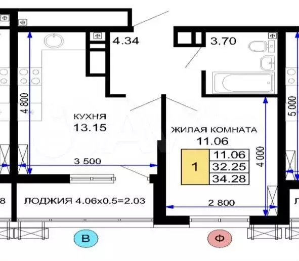 1-к. квартира, 38 м, 5/25 эт. - Фото 0