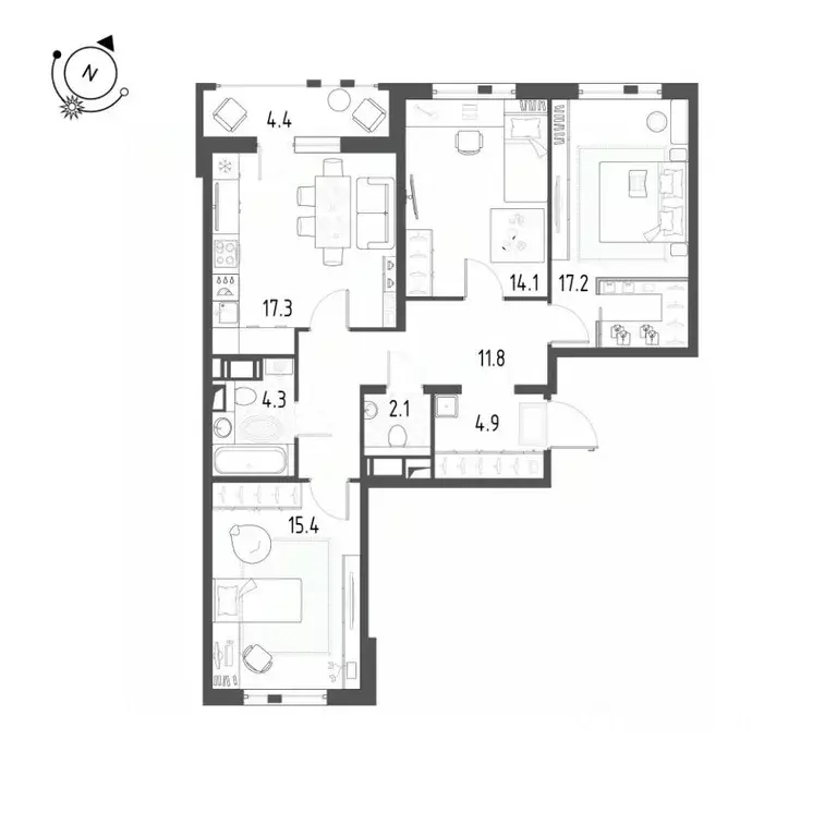 3-к кв. Санкт-Петербург пос. Шушары, ул. Чудовская, 14к1 (89.1 м) - Фото 2