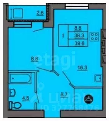 1-к кв. Татарстан, Альметьевск ул. Гафиатуллина, 48к2 (39.0 м) - Фото 1