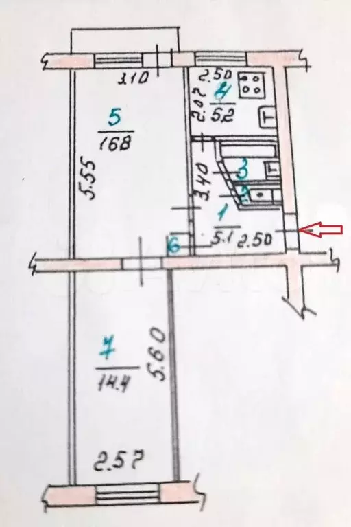 2-к. квартира, 44,7 м, 2/5 эт. - Фото 1