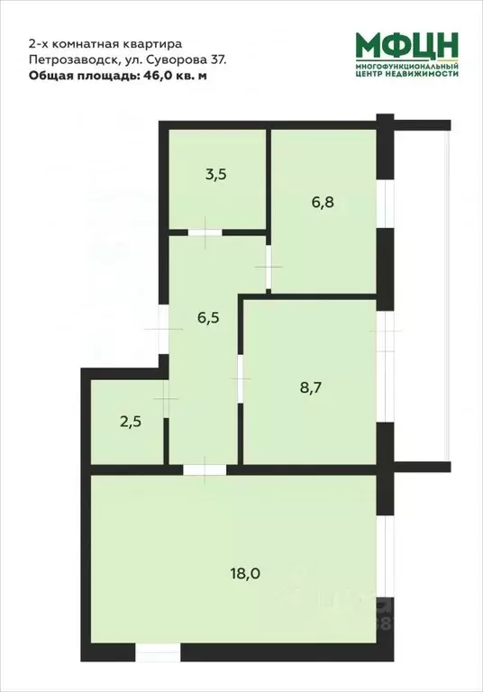 2-к кв. Карелия, Петрозаводск ул. Суворова, 37 (46.0 м) - Фото 1
