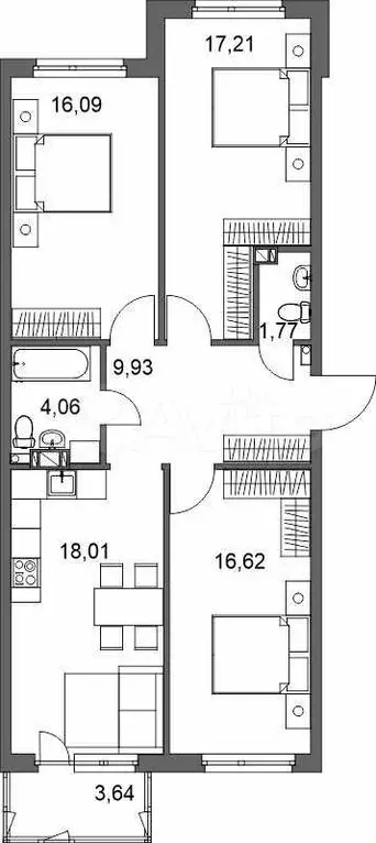 3-к. квартира, 87,1 м, 4/5 эт. - Фото 0