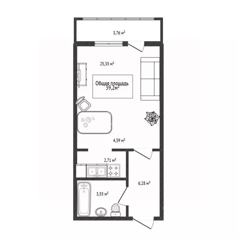 Студия Новосибирская область, Новосибирск Плющихинский жилмассив,  ... - Фото 1