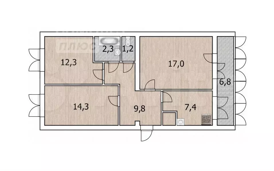 3-к. квартира, 64 м, 4/5 эт. - Фото 0