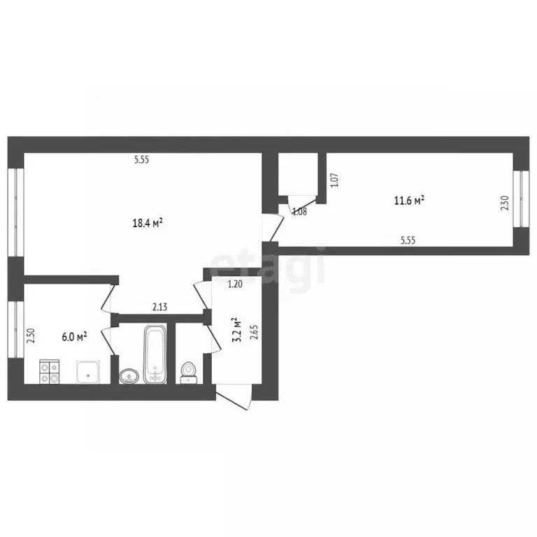2-к кв. Тюменская область, Тюмень ул. Республики, 186 (42.7 м) - Фото 2
