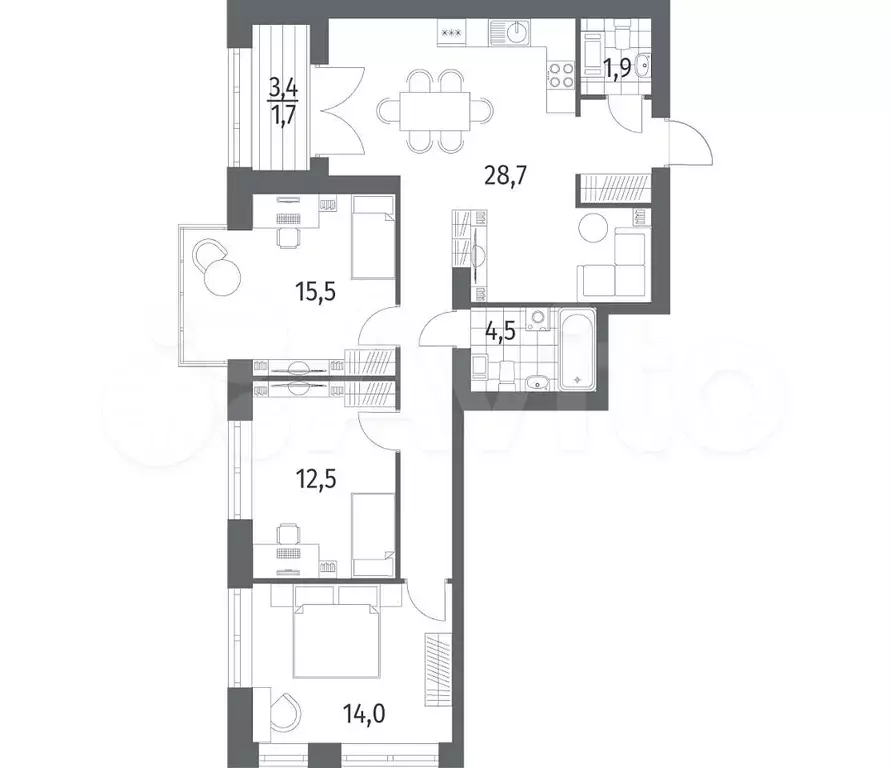 3-к. квартира, 89,5 м, 4/11 эт. - Фото 1