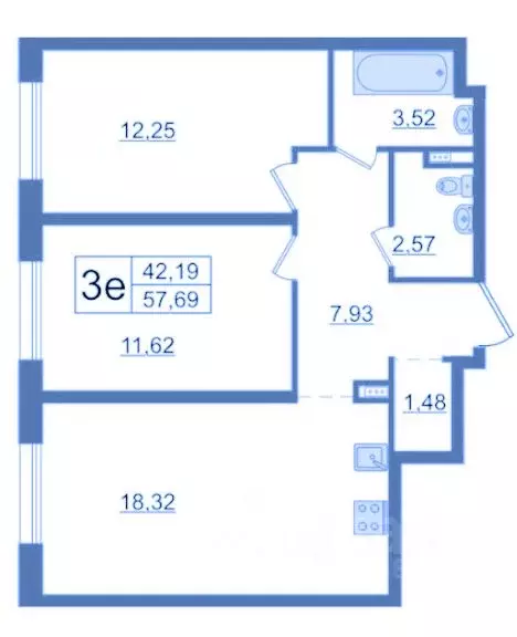 2-к кв. Санкт-Петербург ул. Архивная, 3к1 (57.69 м) - Фото 2