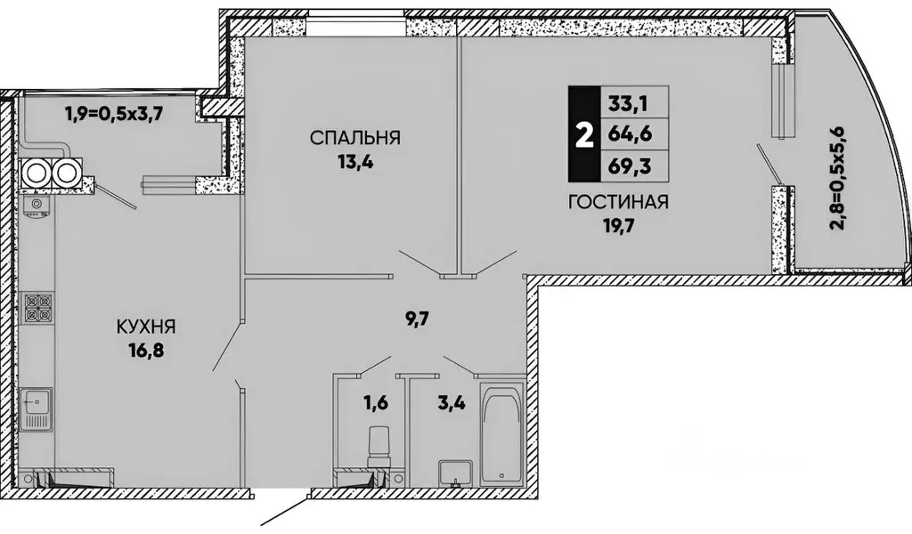 2-к кв. Ростовская область, Ростов-на-Дону ул. Берберовская, 8с2 (68.0 ... - Фото 2