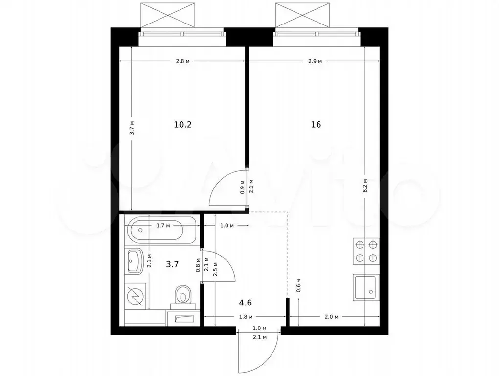 1-к. квартира, 34,5 м, 2/9 эт. - Фото 0