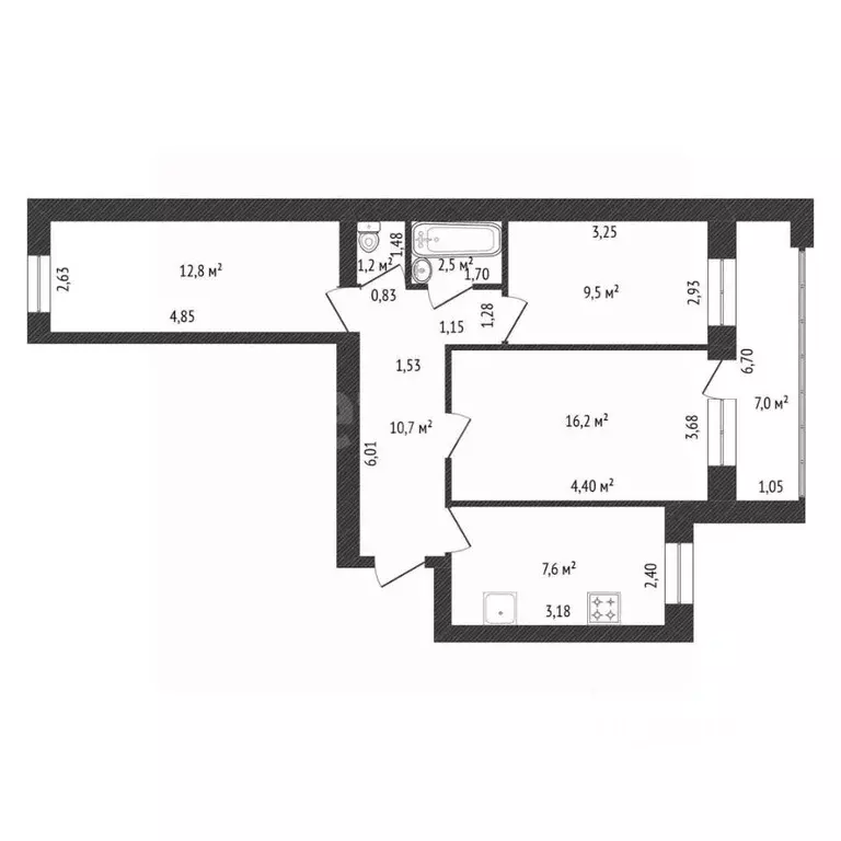 3-к кв. Башкортостан, Уфа ул. Менделеева, 138 (77.0 м) - Фото 2