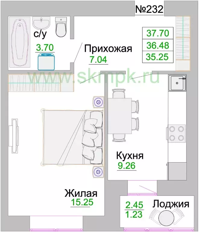 1-к кв. Калининградская область, Зеленоградск  (36.48 м) - Фото 0