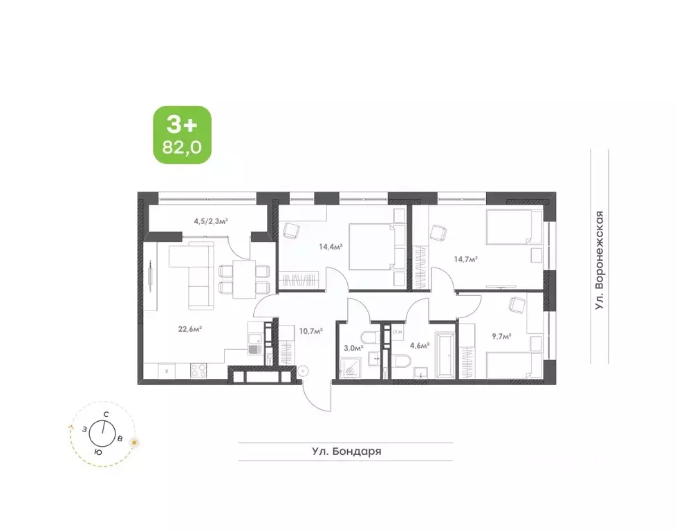 3-к кв. Хабаровский край, Хабаровск Воронежский Бульвар жилой комплекс ... - Фото 1