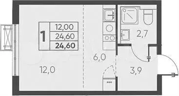 Квартира-студия, 24,6 м, 14/24 эт. - Фото 1