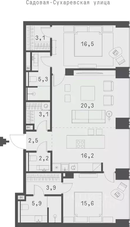 2-к кв. Москва Садовая-Сухаревская ул., 14 (93.98 м) - Фото 0