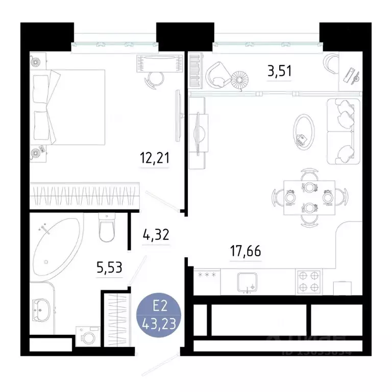 1-к кв. Рязанская область, Рязань ул. Ленинского Комсомола (43.23 м) - Фото 1