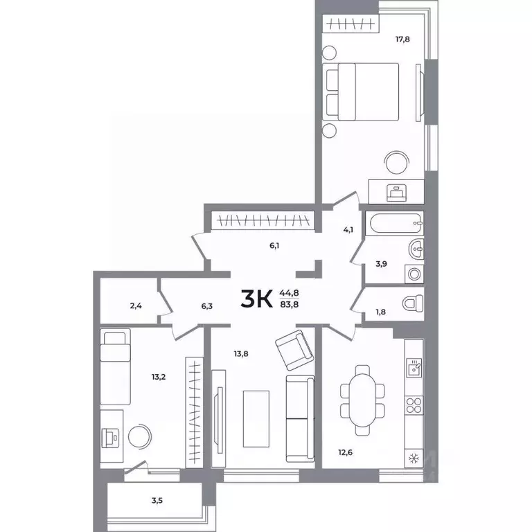 3-к кв. Новосибирская область, Новосибирск Беловежский мкр,  (83.0 м) - Фото 0