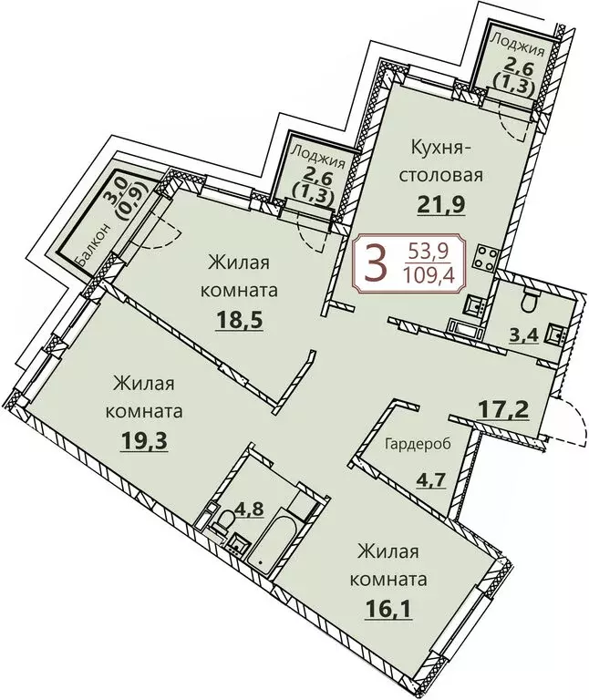 3-комнатная квартира: Чебоксары, квартал Старый город (112.8 м) - Фото 0