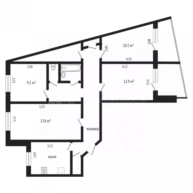 3-к кв. Тюменская область, Тюмень Заречный проезд, 10 (84.0 м) - Фото 1