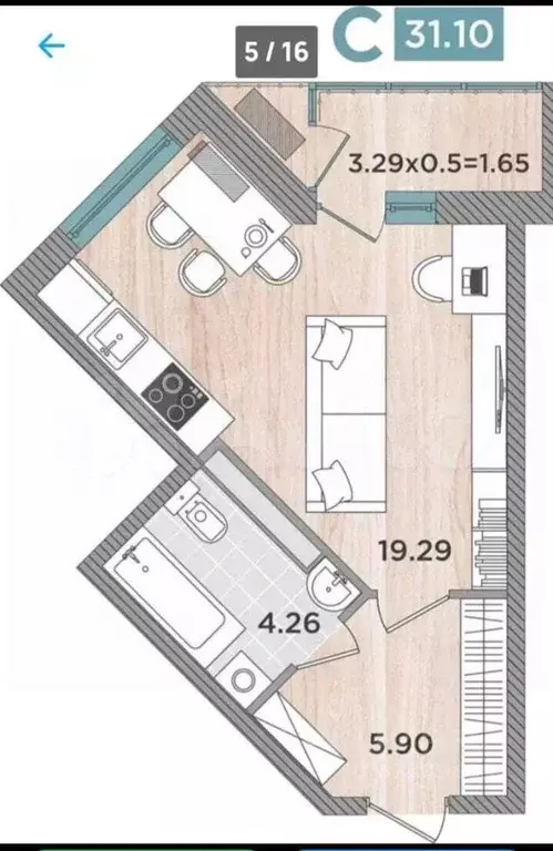 Студия Краснодарский край, Темрюк Дальняя ул., 30 (31.1 м) - Фото 2