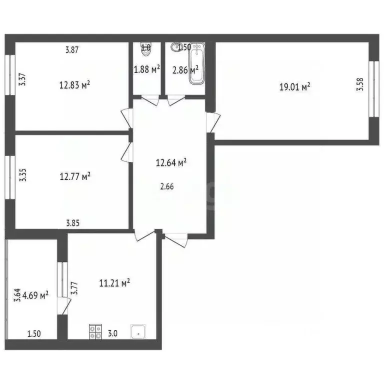 3-к кв. Башкортостан, Стерлитамакский район, Отрадовский сельсовет, с. ... - Фото 1