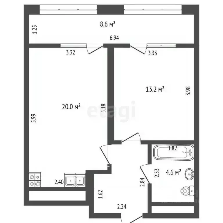 1-к кв. Тюменская область, Тюмень ул. Евгения Войнова, 7 (51.3 м) - Фото 2