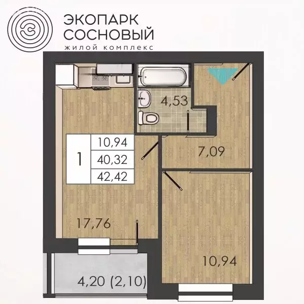 1-комнатная квартира: Пермь, улица Борцов Революции, 1Ак8 (40.2 м) - Фото 0