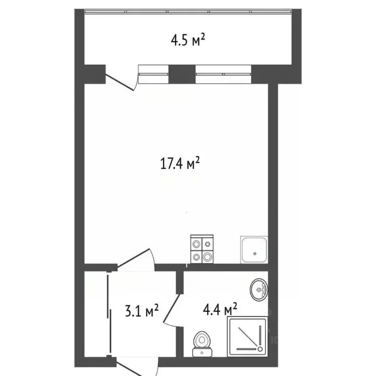 Студия Тюменская область, Тюмень проезд Воронинские горки, 99Б (25.0 ... - Фото 2