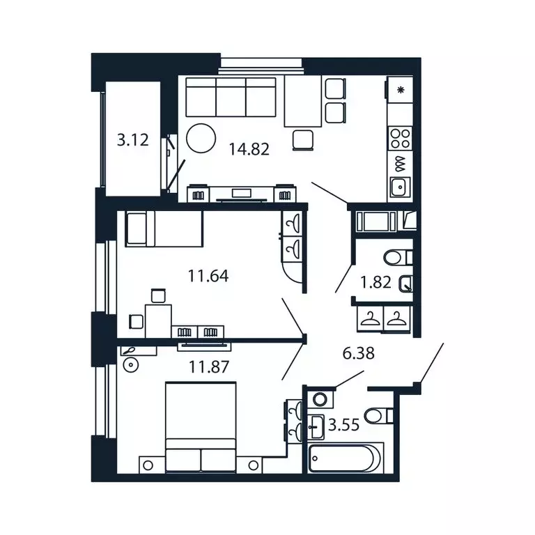 2-комнатная квартира: Новоселье, Центральная улица, 30к1 (49.6 м) - Фото 1