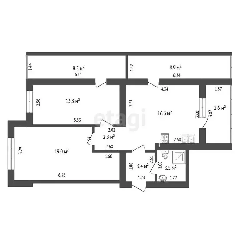 2-комнатная квартира: Зеленоградск, Большая Окружная улица, 1 (76.8 м) - Фото 0