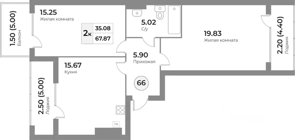 2-к кв. калининградская область, калининград портовая ул, 2 (67.87 м) - Фото 0