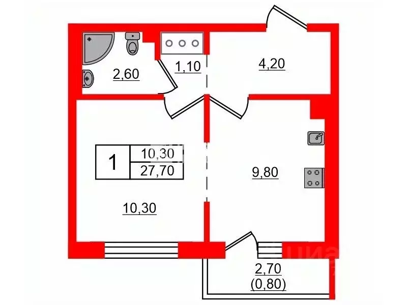 1-к кв. Санкт-Петербург дор. Муринская, 8к1 (27.7 м) - Фото 1