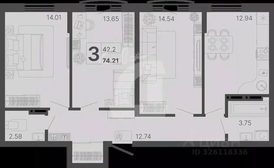 3-к кв. Краснодарский край, Сочи Краснодонская ул., 46 (74.23 м) - Фото 2
