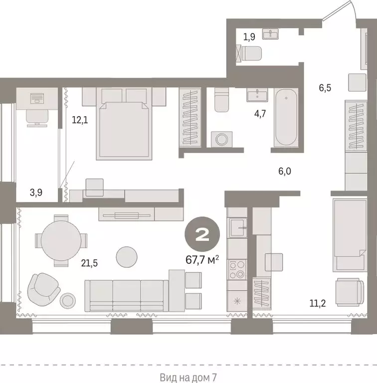 2-комнатная квартира: Тюмень, Краснооктябрьская улица, 4к3 (67.73 м) - Фото 0