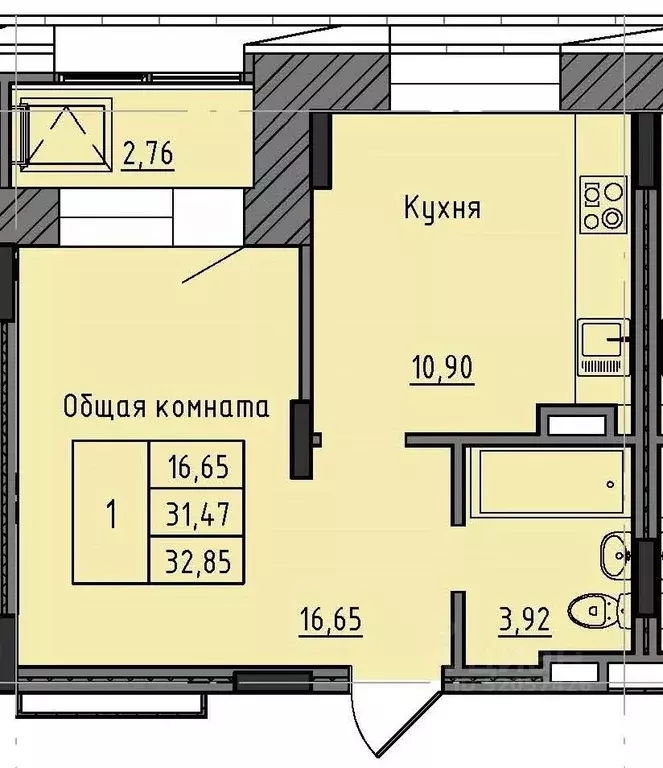 1-к кв. Саха (Якутия), Якутск 37-й кв-л,  (32.85 м) - Фото 1