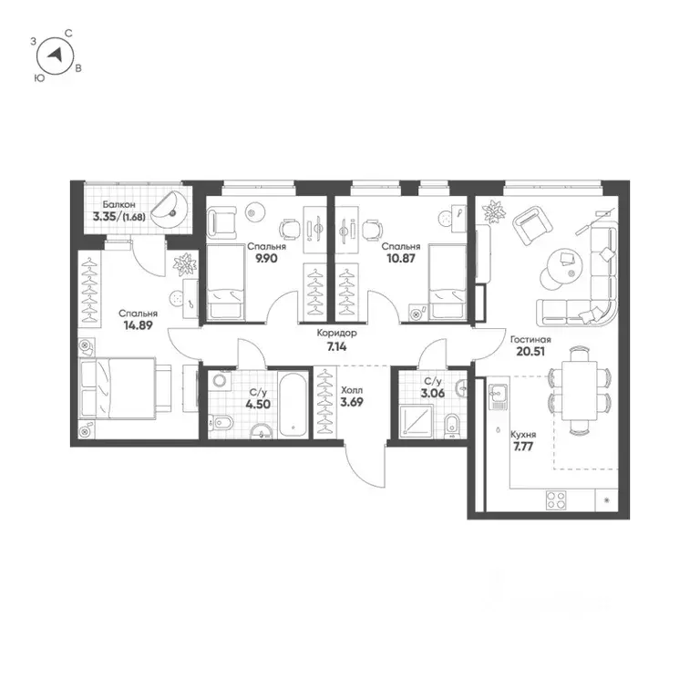 3-к кв. Свердловская область, Екатеринбург Солнечный жилрайон,  (84.0 ... - Фото 1