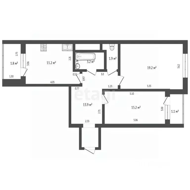 2-к кв. Башкортостан, Стерлитамак Набережная ул., 3/2 (64.5 м) - Фото 1