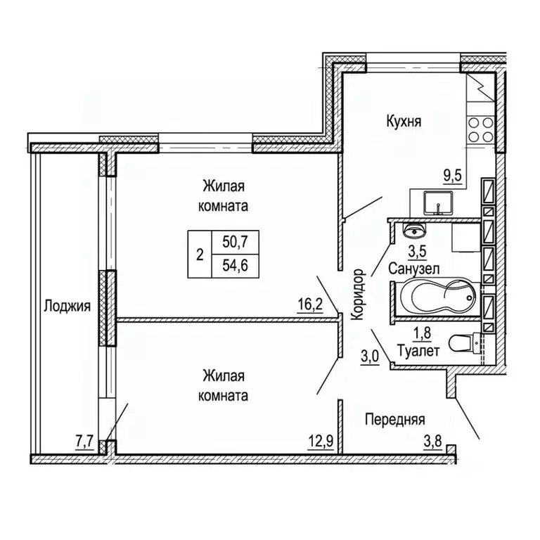 2-к кв. Приморский край, Владивосток На Черняховского жилой квартал,  ... - Фото 1