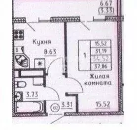 1-к кв. Ульяновская область, Ульяновск ул. Генерала Кашубы, 4к2 (34.52 ... - Фото 2
