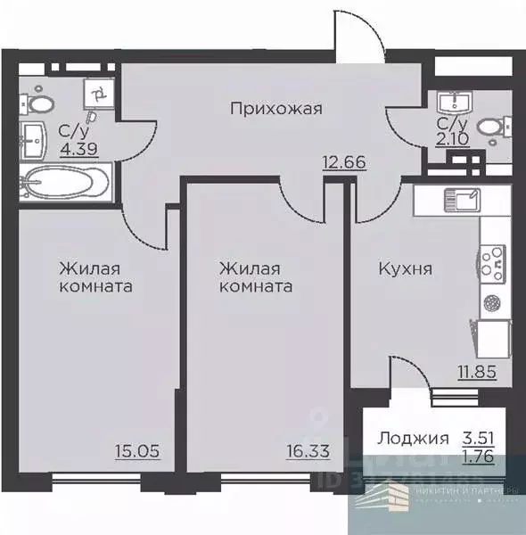2-к кв. Воронежская область, Воронеж ул. Ломоносова, 116Б (64.1 м) - Фото 0