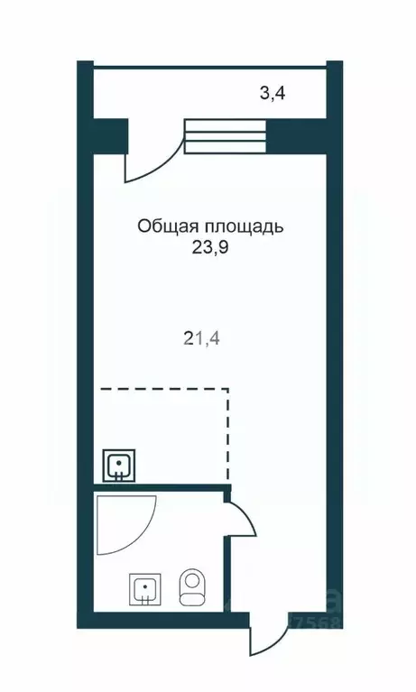 Студия Новосибирская область, Новосибирск Рубежная ул., 18/2 (23.9 м) - Фото 2