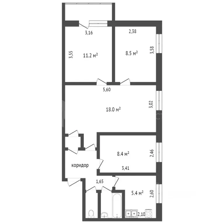 4-к кв. Тюменская область, Тюмень ул. Беляева, 21 (61.2 м) - Фото 1