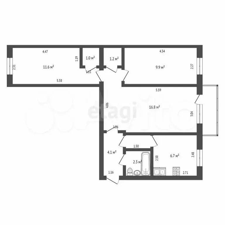 3-к. квартира, 54,8 м, 5/5 эт. - Фото 0