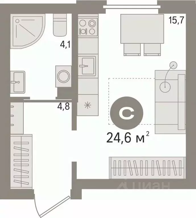 1-к кв. Свердловская область, Екатеринбург ул. Евгения Савкова, 46/2 ... - Фото 2