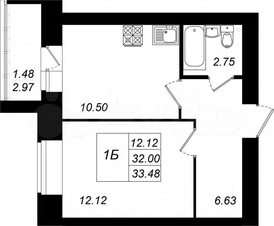 1-к. квартира, 33,5м, 1/10эт. - Фото 0