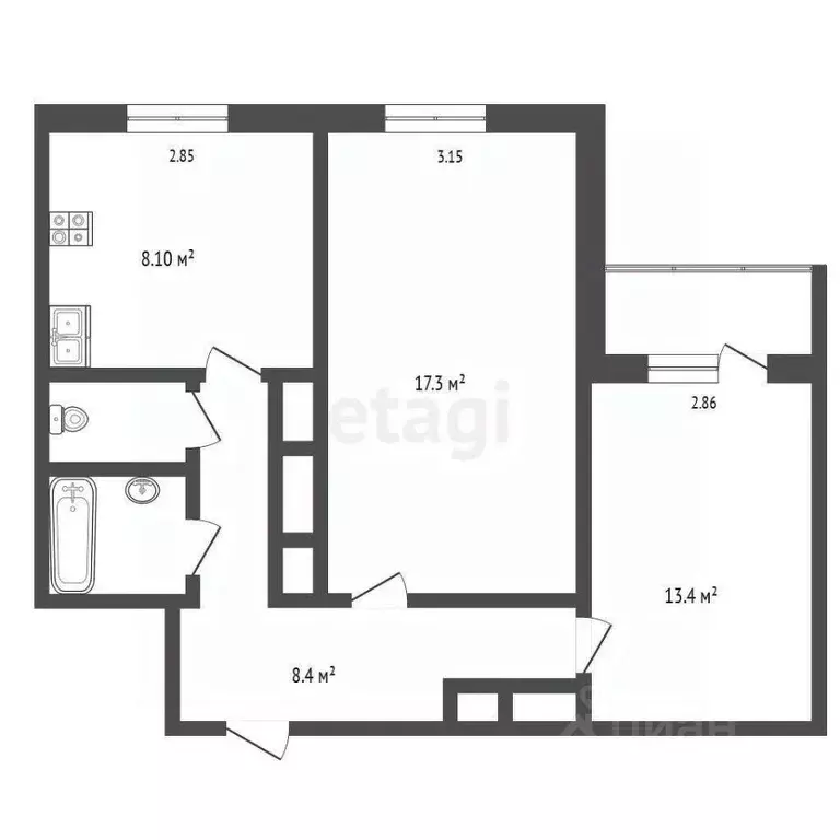 2-к кв. Ямало-Ненецкий АО, Новый Уренгой Мирный мкр, 1/6 (53.2 м) - Фото 0
