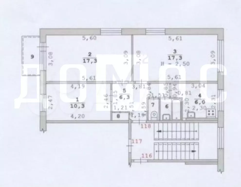 3-к. квартира, 60,9 м, 5/5 эт. - Фото 1